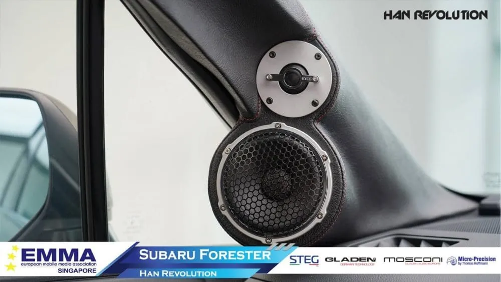 Custom A-pillar tweeter installation in a Subaru Forester by Han Revolution