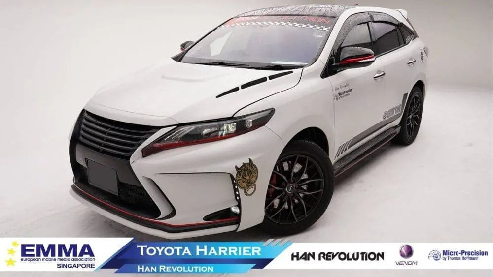 White Toyota Harrier fitted with a Micro-Precision car audio system by Han Revolution