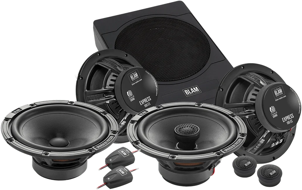 Silver package components — Blam speakers, amplifier and subwoofer supplied by Han Revolution