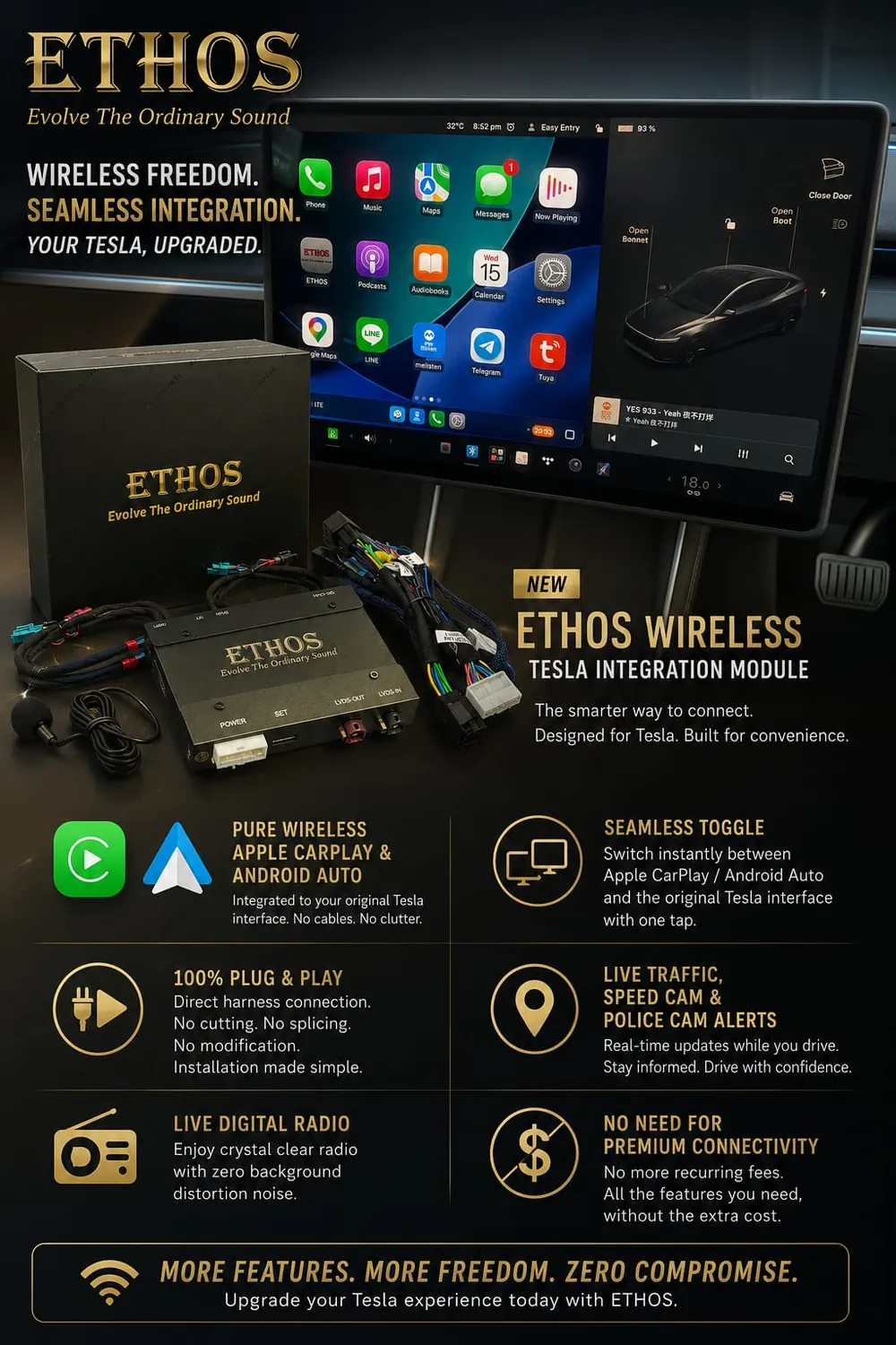 ETHOS wireless Tesla integration module retail packaging