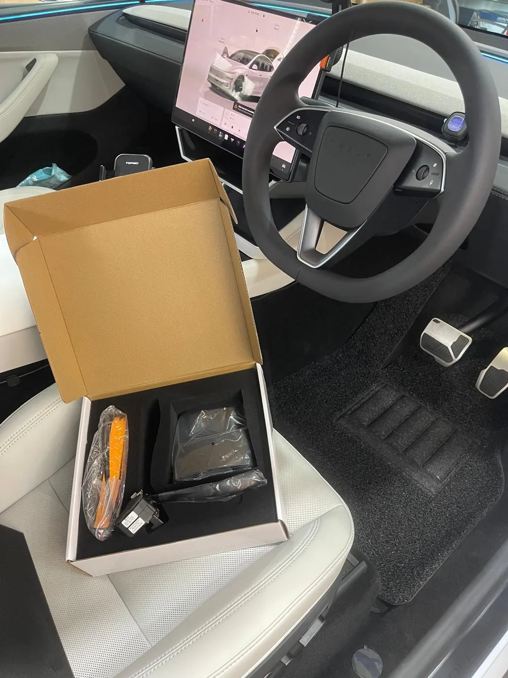 Tesla gear stalk retrofit kit in its packaging before installation by Han Revolution